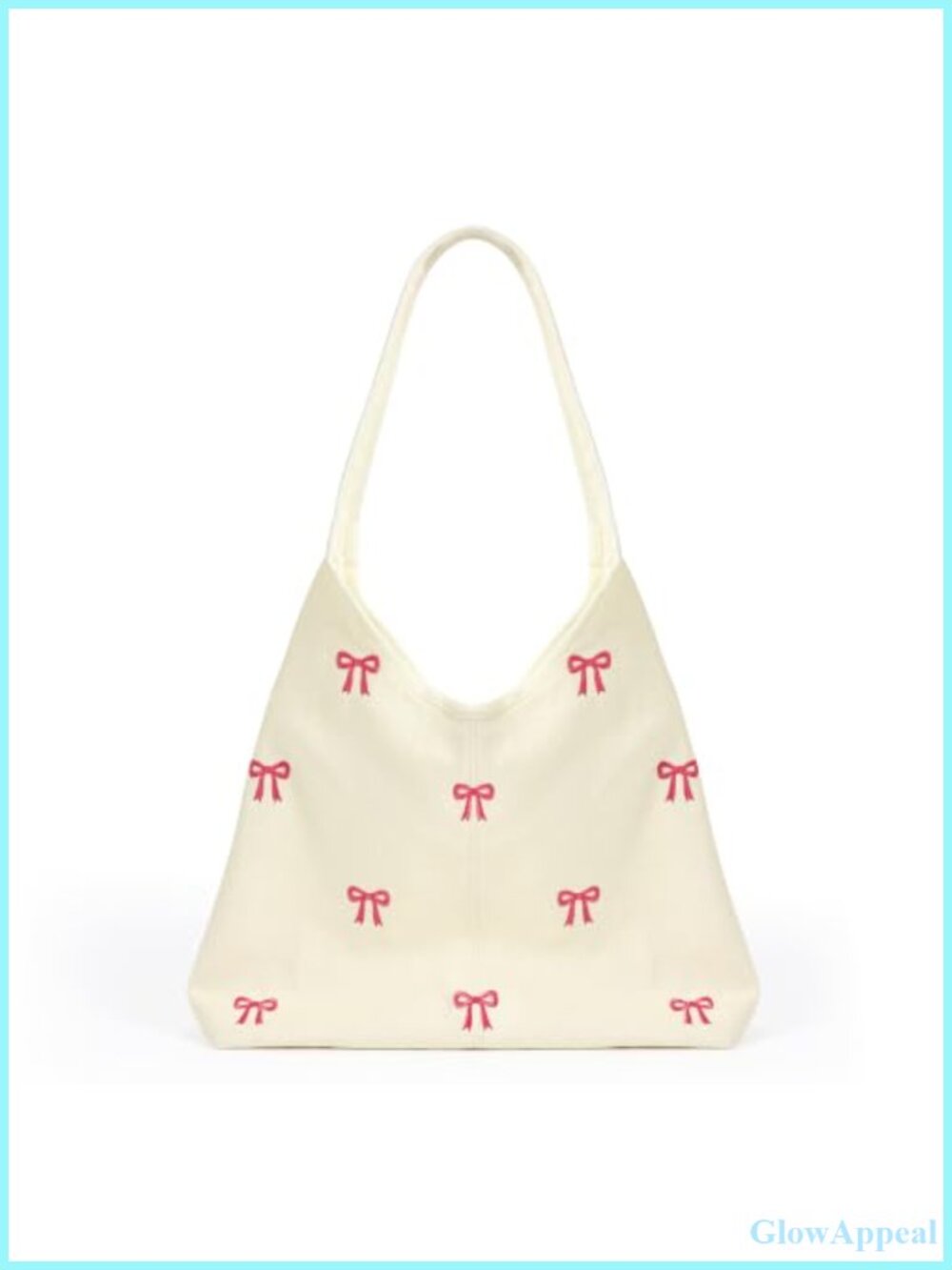 Canvas Tote Bag Women Crescent Shoulder Bag Bow Embroidered Foldable